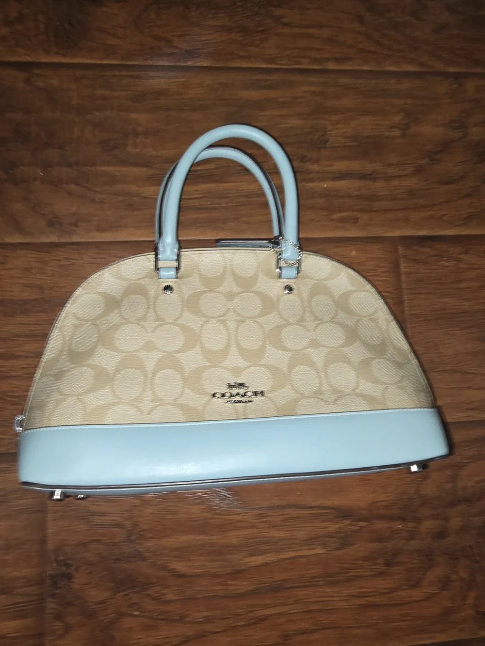 Coach Signature Dome Satchel in Light Blue and Beige